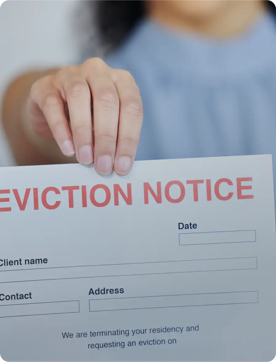 Woman handing in eviction notice